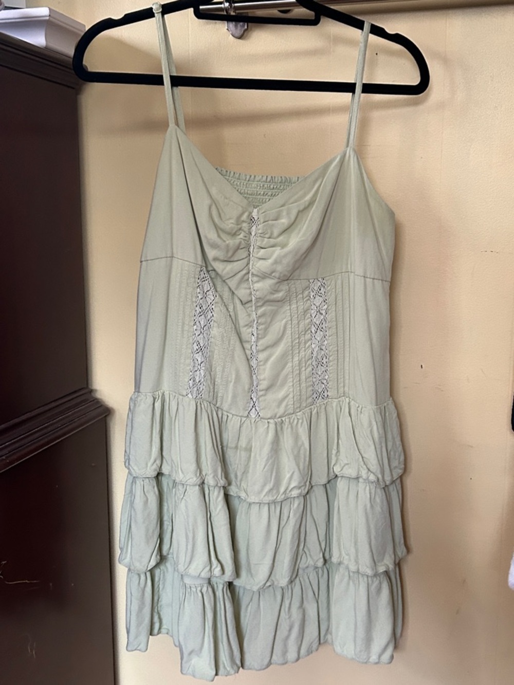 American Eagle Outfitters Light Sage Ruched Tiered Dress